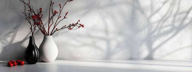  Two vases atop a white table, side by side