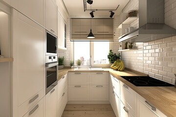 Wall Mural - modern white kitchen in a house with a beautiful design