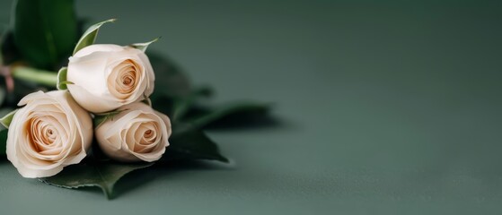 Canvas Print -  A white rose bouquet atop a green counter, near a verdant plant on a green surface