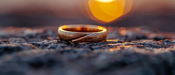 Poster -  A wooden ring atop a rock beside a radiant yellow light in the image's heart