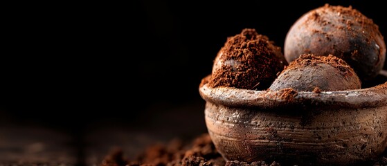 Canvas Print -  A wooden bowl filled with soil next to a mound of compost atop a mound of brown earth