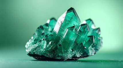 Poster -  A cluster of green crystals atop a green countertop against a backdrop of green and white