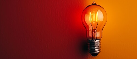 Canvas Print -  A light bulb atop red-yellow walls, two sides identical; red wall as backdrop behind