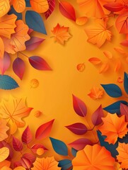 Wall Mural - Autumn Leaves on Yellow Background