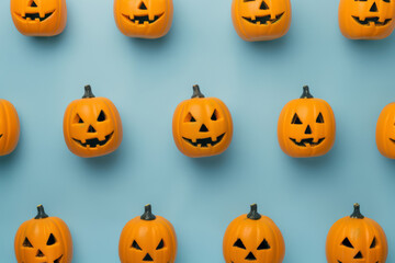 Sticker - Laptops pattern in a shape of a Halloween pumpkin isolated on a blue background 