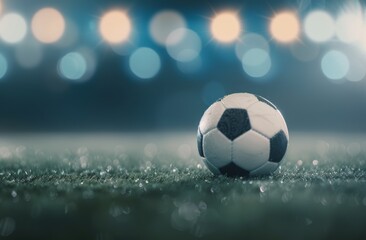 Sticker - Soccer Ball on Grass Field Under Stadium Lights