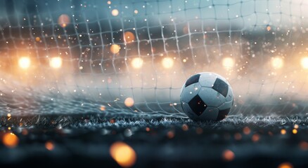 Wall Mural - Soccer Ball In Net With Sparkles