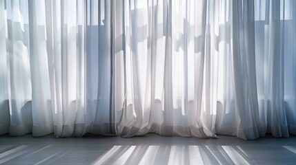 Wall Mural - Translucent white curtains in morning light near window for interior decoration