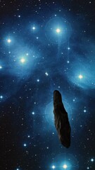 Wall Mural - extraterrestrial asteroid oumuamua and pleiades star cluster. vertical design in 9:16 ratio. smartph