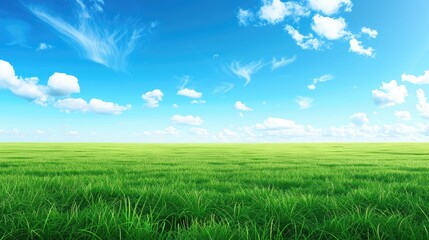 Wall Mural - Natural landscape: green field and blue sky