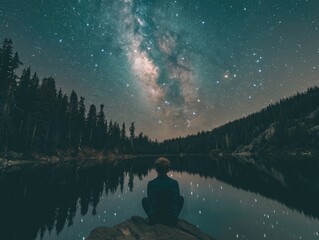Wall Mural - person observing stars