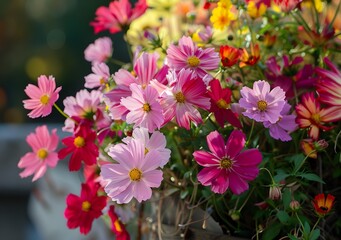 Wall Mural - Beautiful Blooming Pink Cosmos Flowers In The Garden