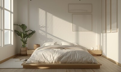 Wall Mural - Minimalist bedroom with clean lines and neutral tones