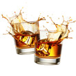 © Mei Chen - Two glasses of whiskey splashing with ice - isolated png on white/transparent background