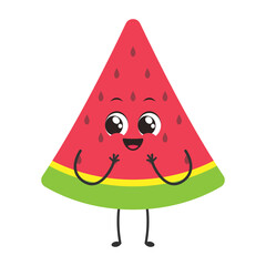 Happy Watermelon Slice Flat Vector