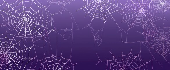 Wall Mural - a purple background with white spider webs hanging from the top and bottom corners, creating an atmo