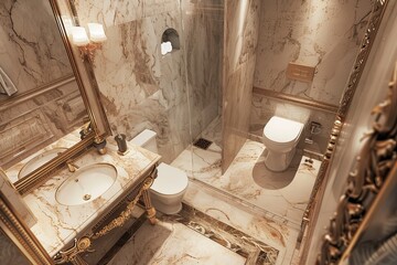 Canvas Print - luxury bathroom with marble and beige walls.