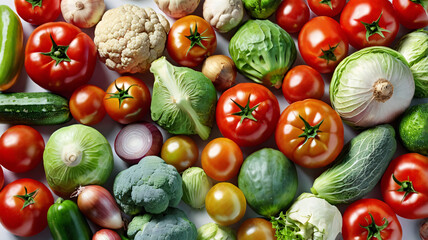 Colorful set of vegetables of red and green color isolated on white background top view