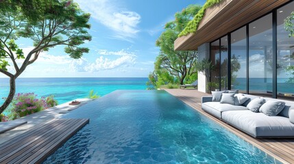 Wall Mural - Luxury Villa with Infinity Pool and Ocean View