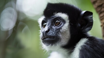 Wall Mural - The mantled guereza a black and white monkey species