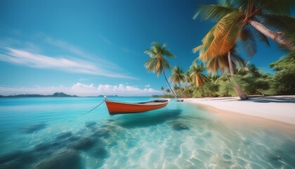 Tropical island sea and boat