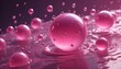 © Mohammad - Abstract 3D rendering of pink, transparent spheres floating and reflecting light on a pink liquid surface.