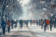 © spyrakot - Winter Racewalking Event: Athletes Braving Cold Snowy Weather in a Dramatic Landscape
