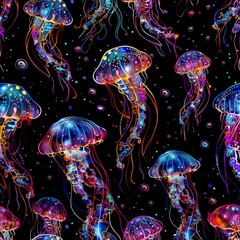 Wall Mural - the pattern seamless jellyfishes space colorful repeat texture wallpaper illustration shows a bright