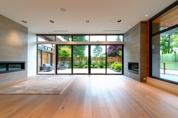 Wall Mural - Interior of a modern house, living room with a large window