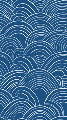  Dynamic and visually appealing seamless pattern with hand-drawn wavy blue and white lines forming concentric circles