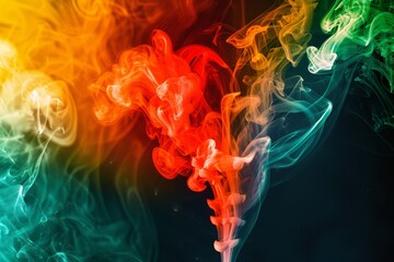 Sticker - Vibrant abstract heart shape  swirling smoke and liquid ink photography on dark background