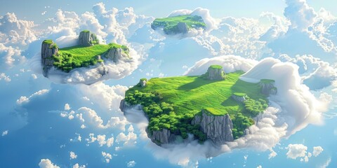 Wall Mural - A group of small islands floating in the sky