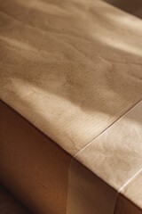 Sticker - A brown paper bag placed on top of a wooden table, with no additional context or embellishments