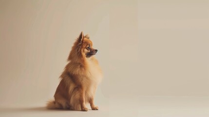 Wall Mural - Pomeranian Dog on White Background with Copy Space