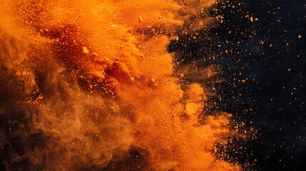 Poster - explosive burst of vibrant orange holi powder against a dark background frozen in time the cloud of pigment creates abstract patterns and textures embodying joy and celebration