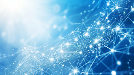 Wall Mural - blue sky color background adorned with white digital network and global connection lines, creating a