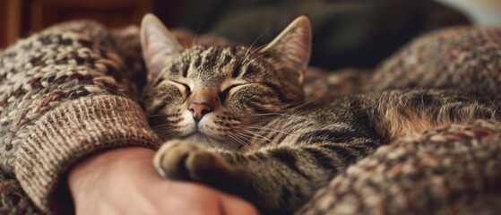 Wall Mural - A tabby cat sleeps peacefully. AI.