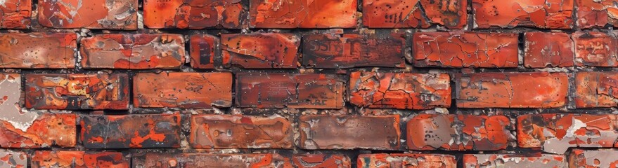 Wall Mural - The background is a brick wall, with a grunge texture showing brickwork and old houses