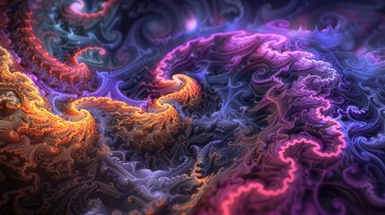 Wall Mural - mesmerizing 3d fractal landscape pulsating with vibrant energy swirling vortexes of iridescent color