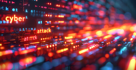 A computer screen with the words cyber attack written in red