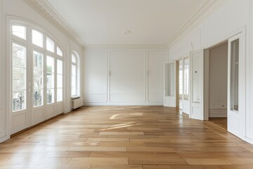 Wall Mural - Empty room with parquet floor and white walls.