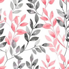 Wall Mural - Floral seamless pattern with tropical plants in pastel pink color. Eucalyptus leaves, foliage, branches, jungle flora. Summer background for wallpaper, textile, wedding decorations.