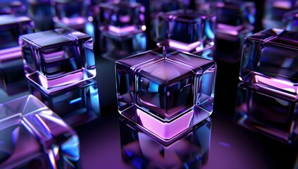 Poster - Bright, colorful glass cubes in a futuristic black setting