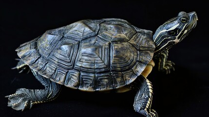 Sticker - Closeup of a Turtle with a Black Background - Photo