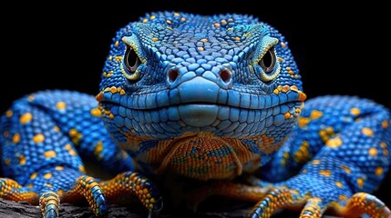 Poster - Blue and Yellow Lizard Close Up Realistic Image