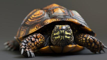 Sticker - 3D Render of a Turtle with a Yellow and Black Shell