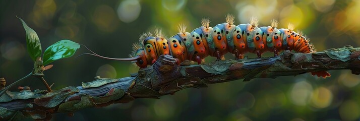 Poster - Vibrant Caterpillar on a Branch - Illustration