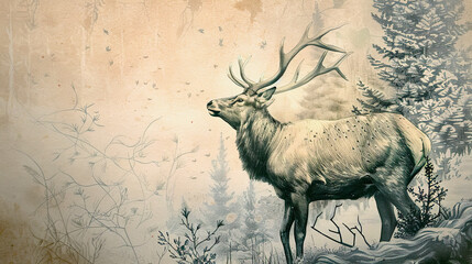 Sketch of an elk in the forest