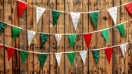 muro de madera pared de madera decorada con banderines de colores mexicanos para festejar o celebrar el dia de la independencia de mexico