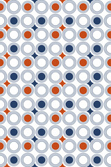 Leinwandbilder - Circles, red and orange, diamonds. Vector pattern of circles and four-pointed stars.